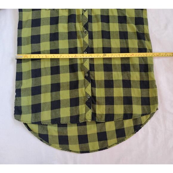 Est 1946 Juniors XS Plaid Button Up Top Green Black Long Roll Tab Sleeves XSmall - Picture 9 of 15